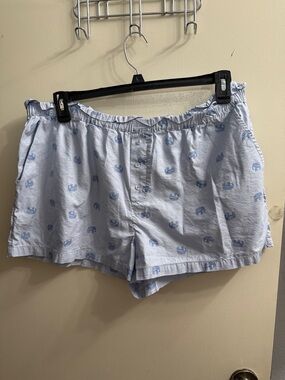 LOFT Light Blue Satin-Trim Sleep Shorts with Subtle Print